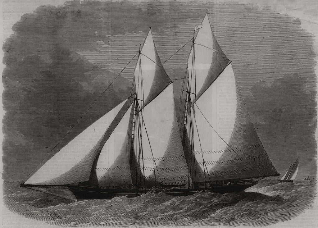 The Cambria, winner of the International Yacht race. Atlantic 1870 old print